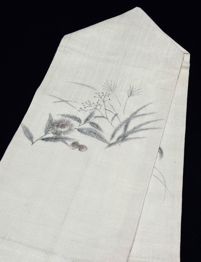 定番のお歳暮 夏用 和服帯 未使用品 正絹 早い者 (紗)名古屋帯 手描き.栗模様 着物・浴衣