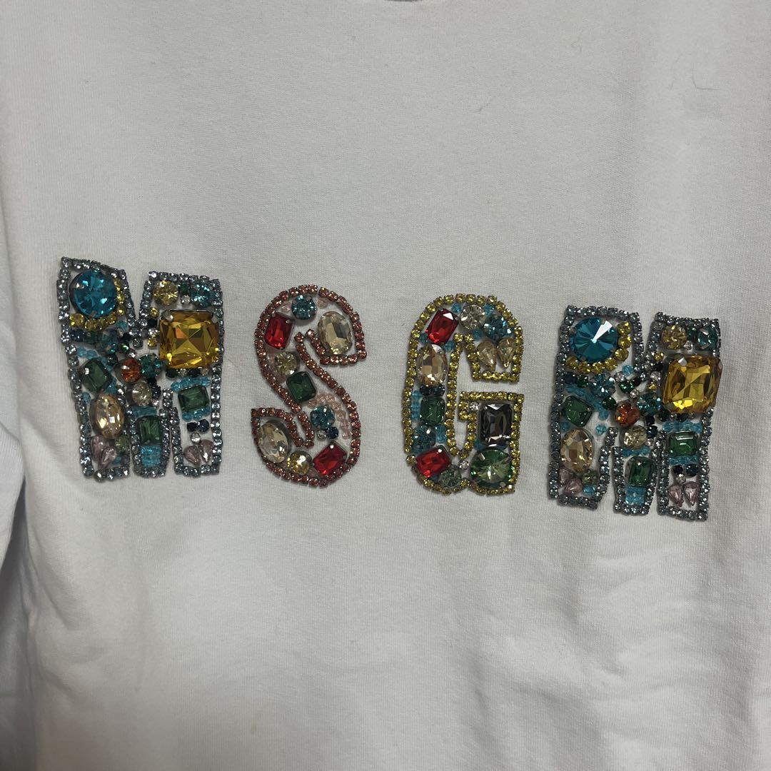 大人女性の MSGM ビジュー付き ホワイトスウェット トップス