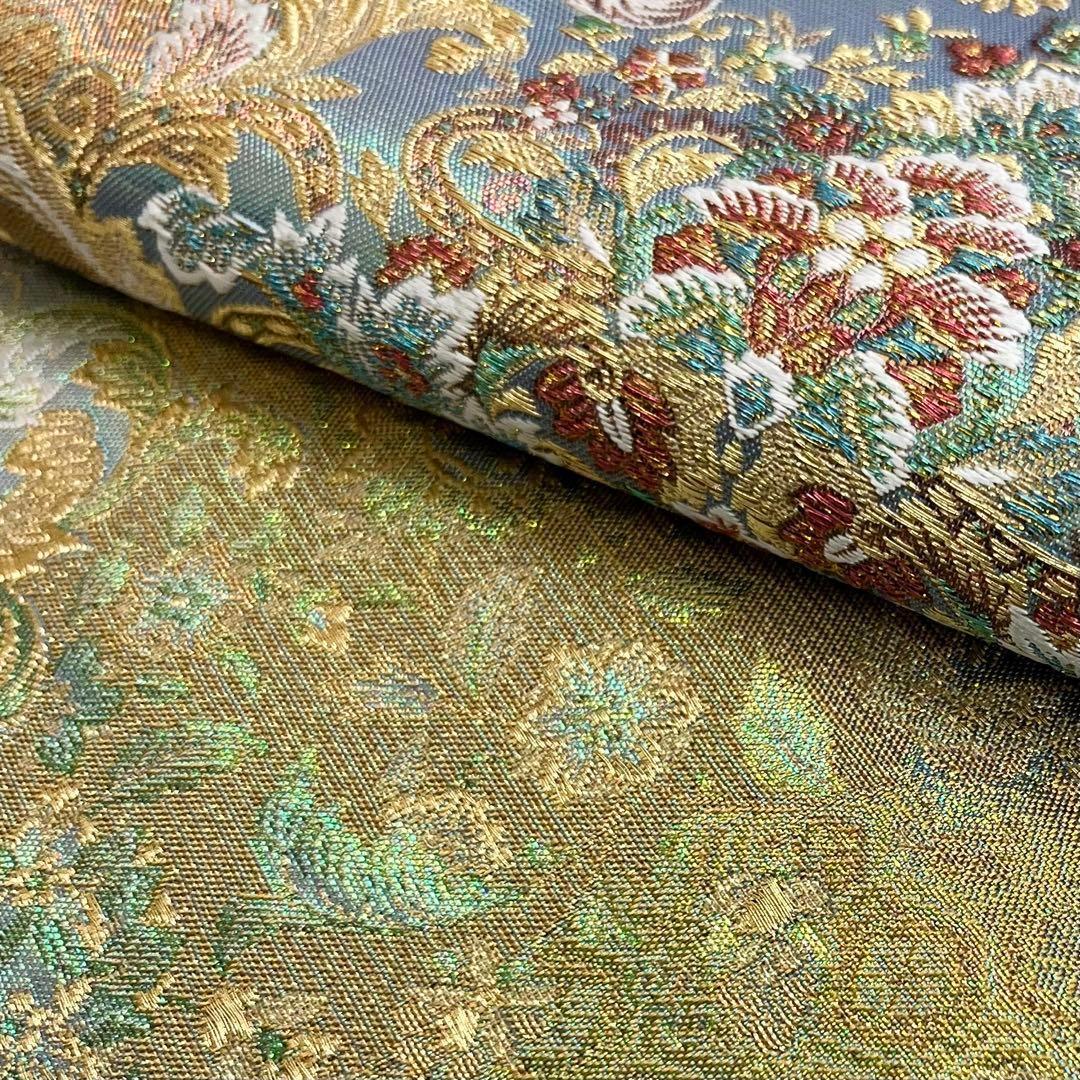 袋帯 珀珠綴 煌びやかで美しい華柄模様 金糸 O-3976