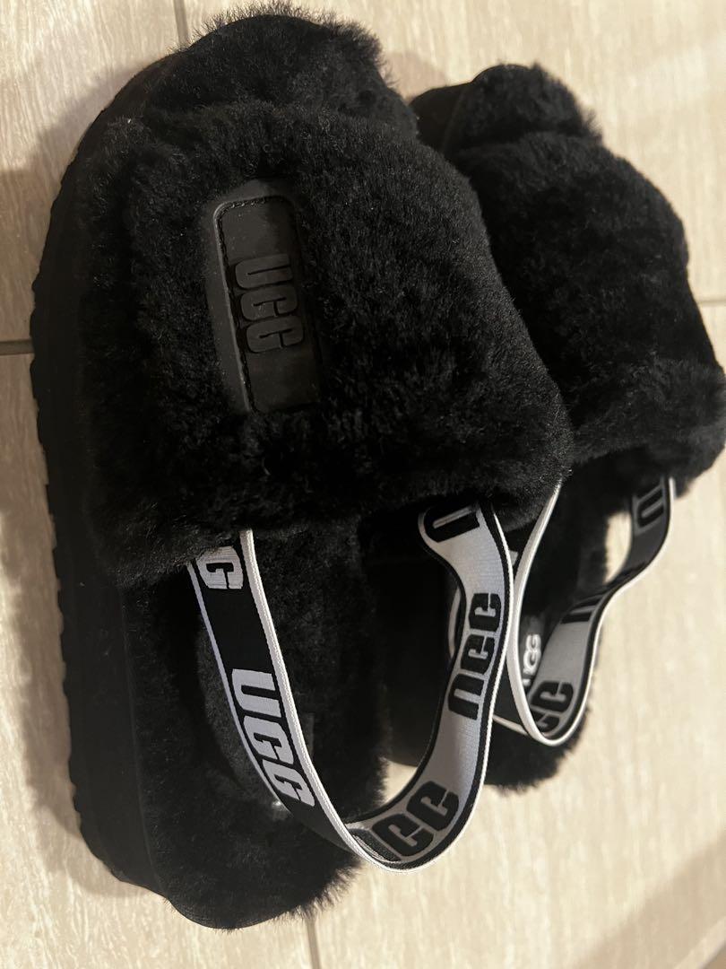 UGG ブラックファースライドサンダル　US8 25cm
