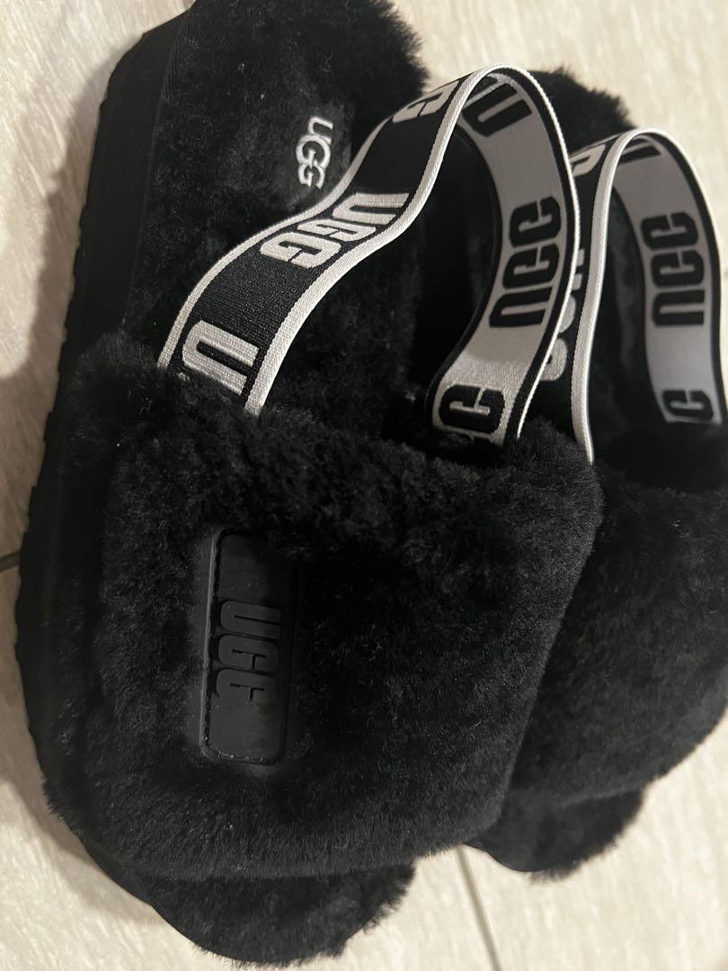 UGG ブラックファースライドサンダル　US8 25cm