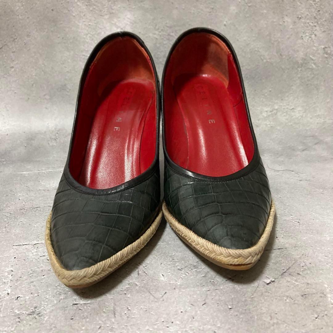 セリーヌ　CELINE　ポインテッドトゥパンプス　型押し　エスパド　36.5