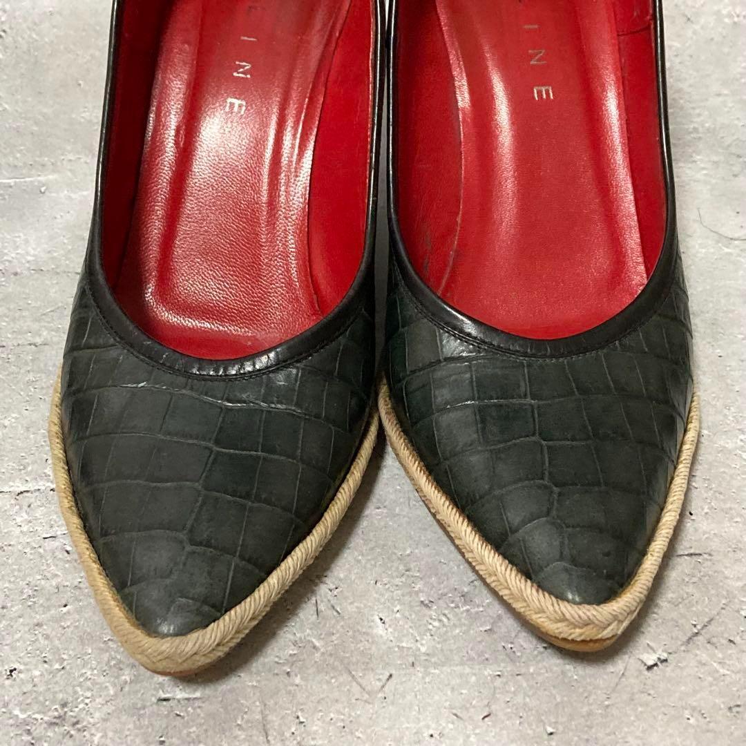 セリーヌ　CELINE　ポインテッドトゥパンプス　型押し　エスパド　36.5