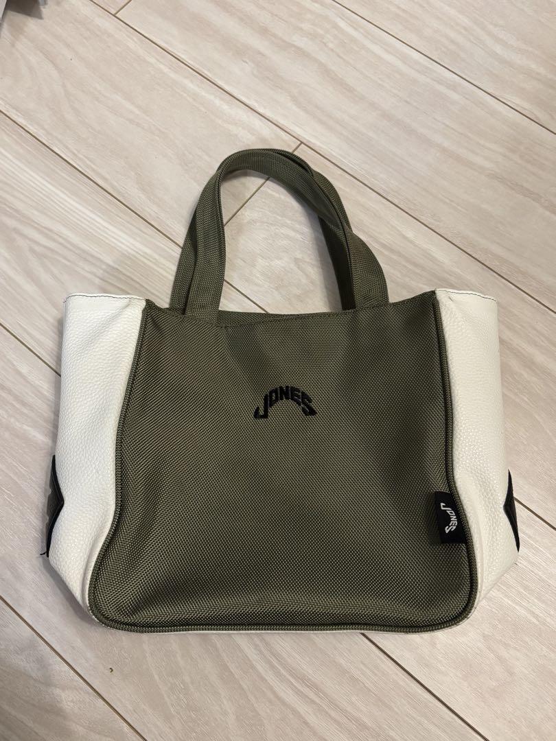 【美品】JONES ジョーンズ　トートバッグ／ラウンドバッグ（カーキ） 美品】JONES ジョーンズ トートバッグ／ラウンドバッグ（カーキ