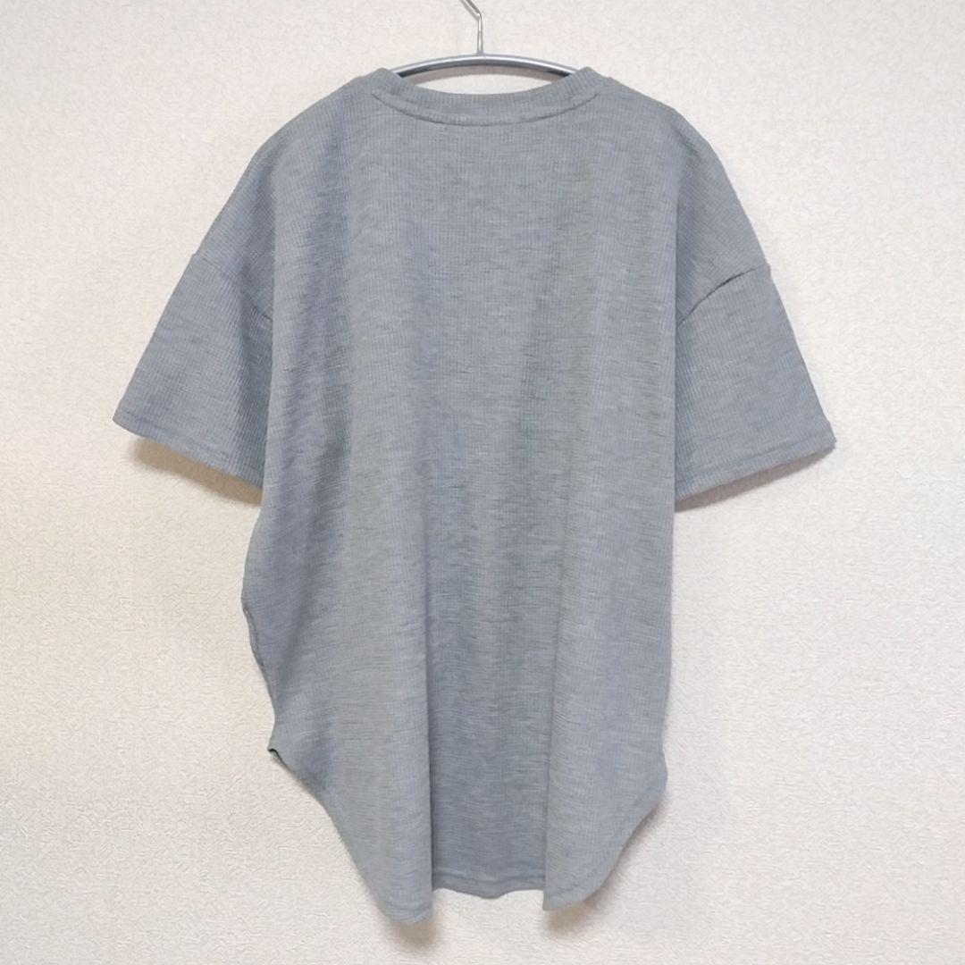 【新品】裾ラウンド ワッフル 半袖 チュニック L グレー 画像8
