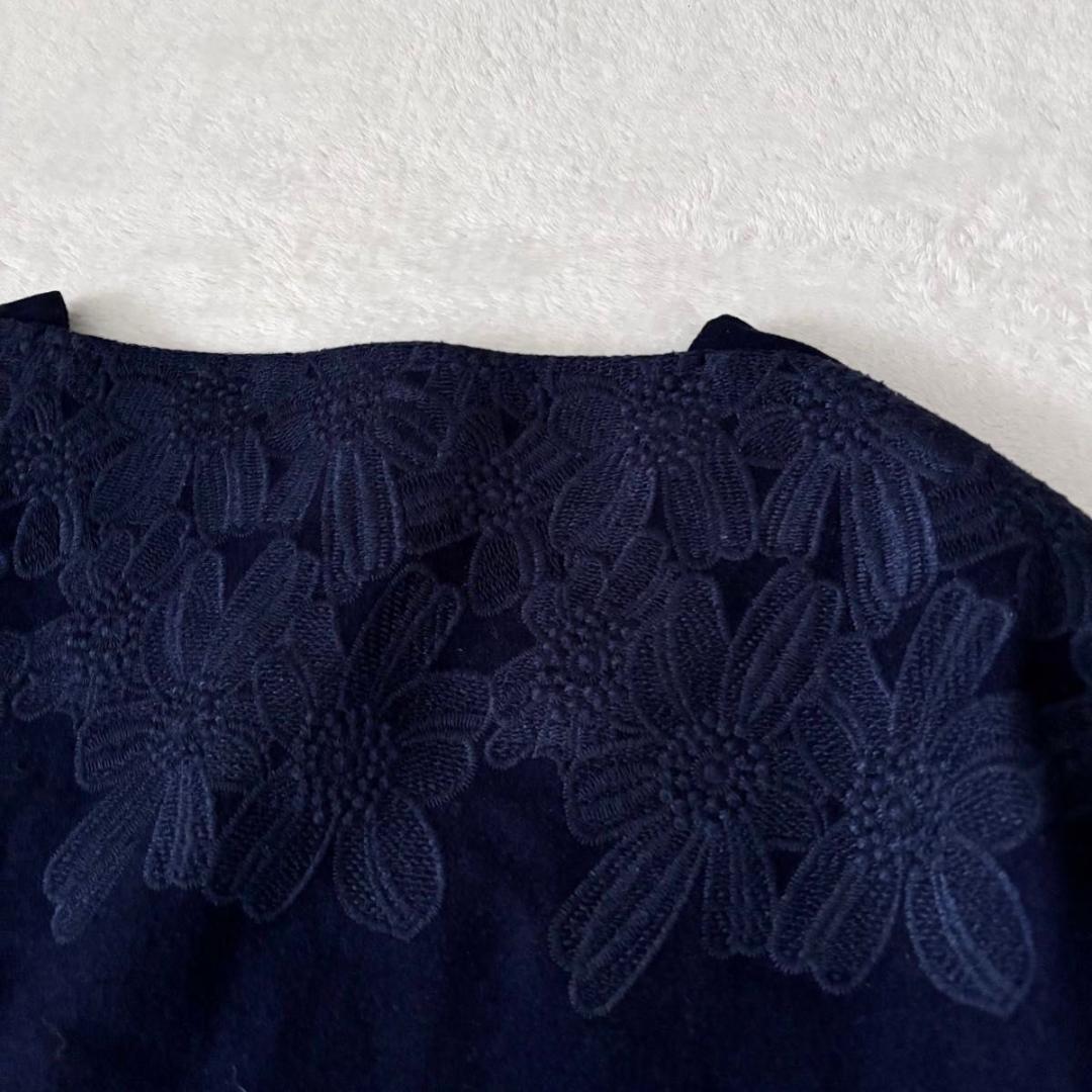充実の品 BEARDSLEY ヨーク刺繍ワンピース ゆったり ビアズリー ネイビー ワンピース
