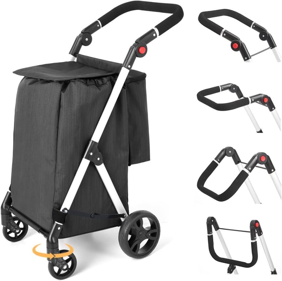 ブラック　ショッピングカート 4輪 70L 買い物カート ショッピングキャリー