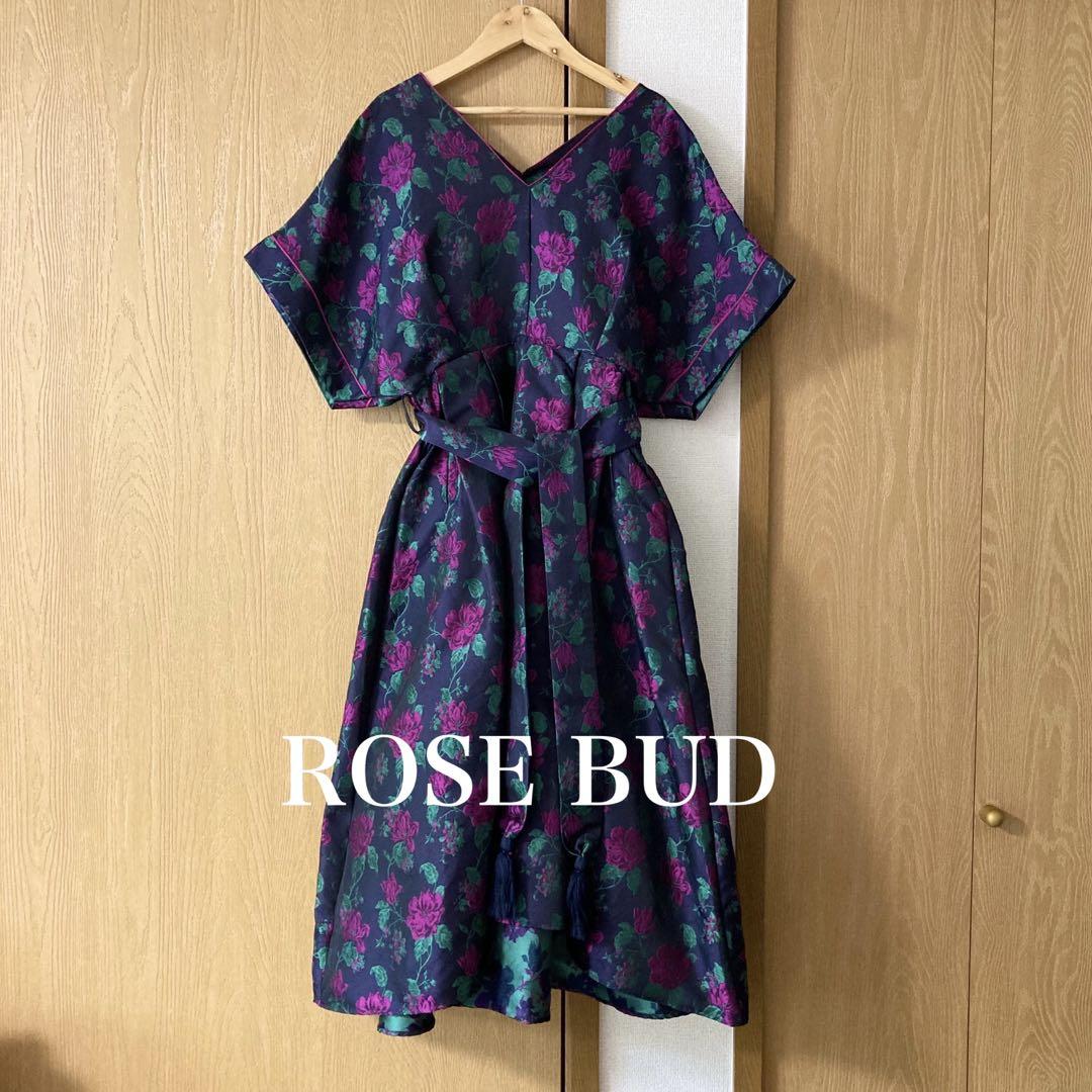 ROSE BUD フラワージャガードワンピース　花柄　紫