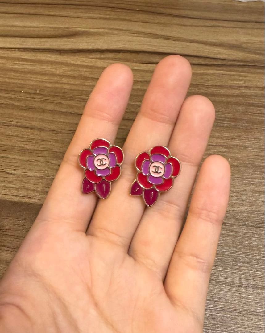 超美品 シャネル CHANEL カメリア イヤリング フラワーモチーフ