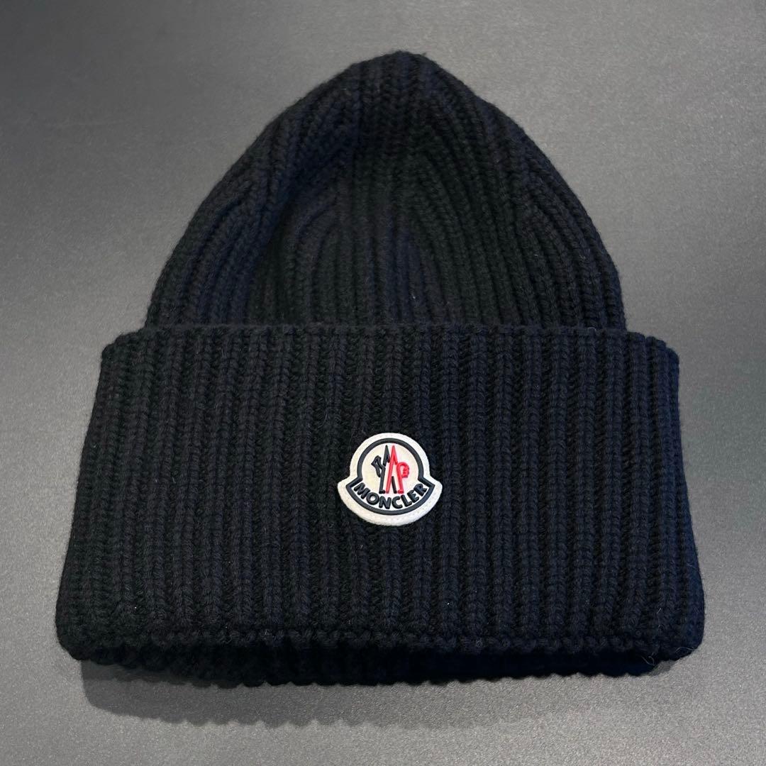 確実 MONCLER ブラック ニット帽 カシミヤ