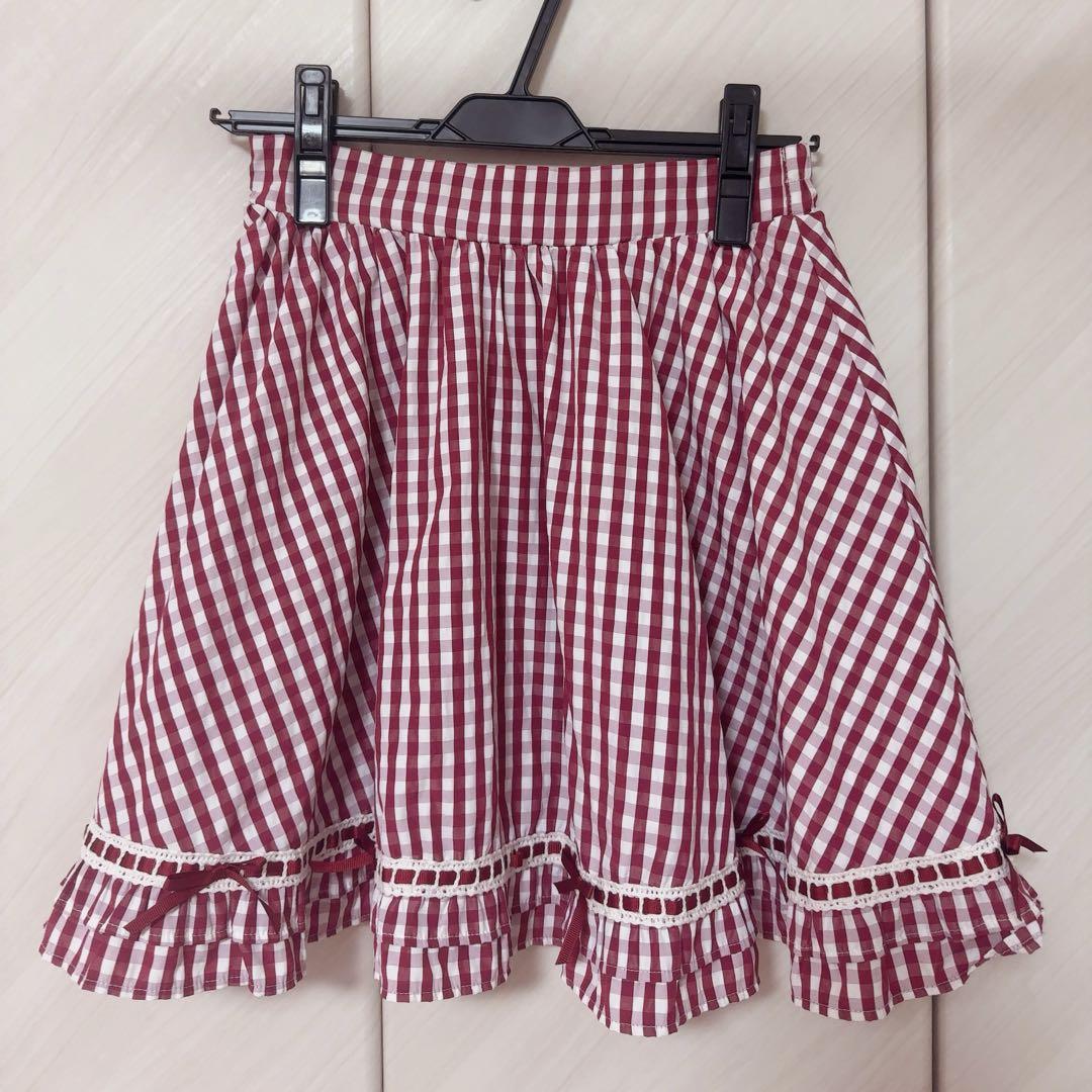 AnkRouge リボンフレアスカート ギンガムチェック レッド M AnkRouge リボンフレアスカート ギンガムチェック レッド M