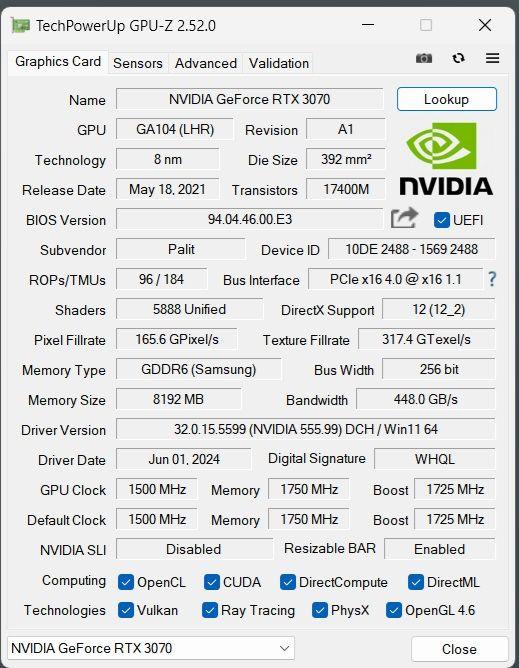 グラフィックボード・グラボ・ビデオカード GeForce RTX3070 GamingProV1 8GB LHR