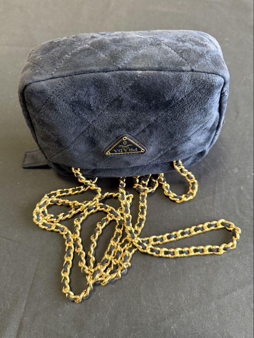 PRADA ネイビー スエード ショルダーバッグ