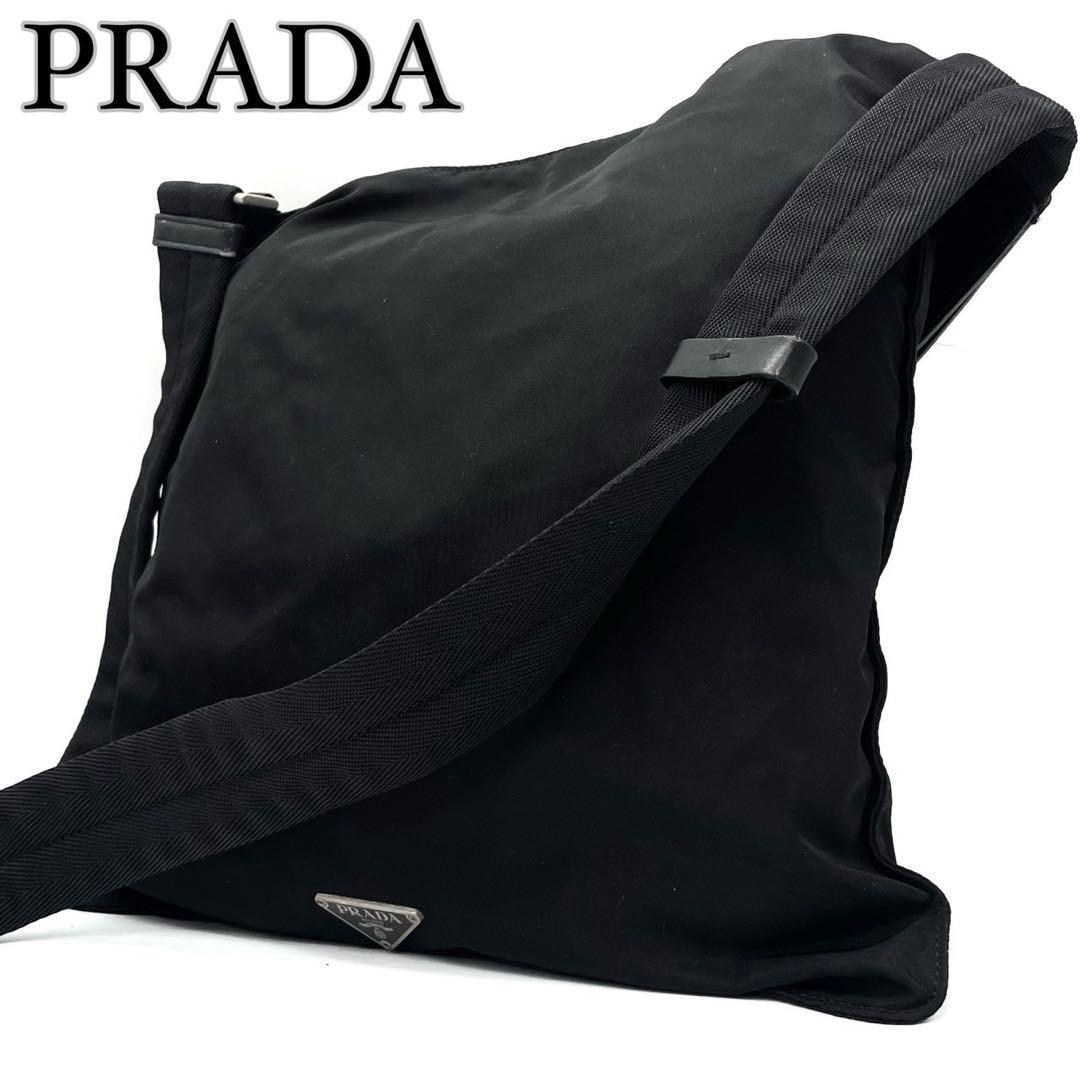 プラダ 三角ロゴ アイコン ショルダーバッグ プレート 白タグ サコッシュ 黒PRADA