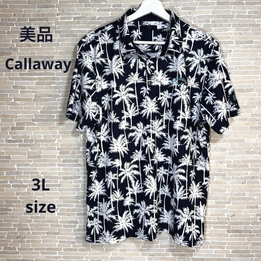 【Callaway 美品】大きいサイズ 3L 吸汗速乾 ☀️ヤシ柄 半袖シャツ