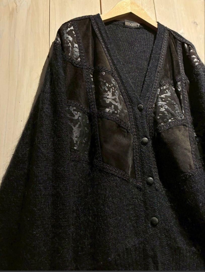 Leather Swiching Mohair Mix ニットカーディガン