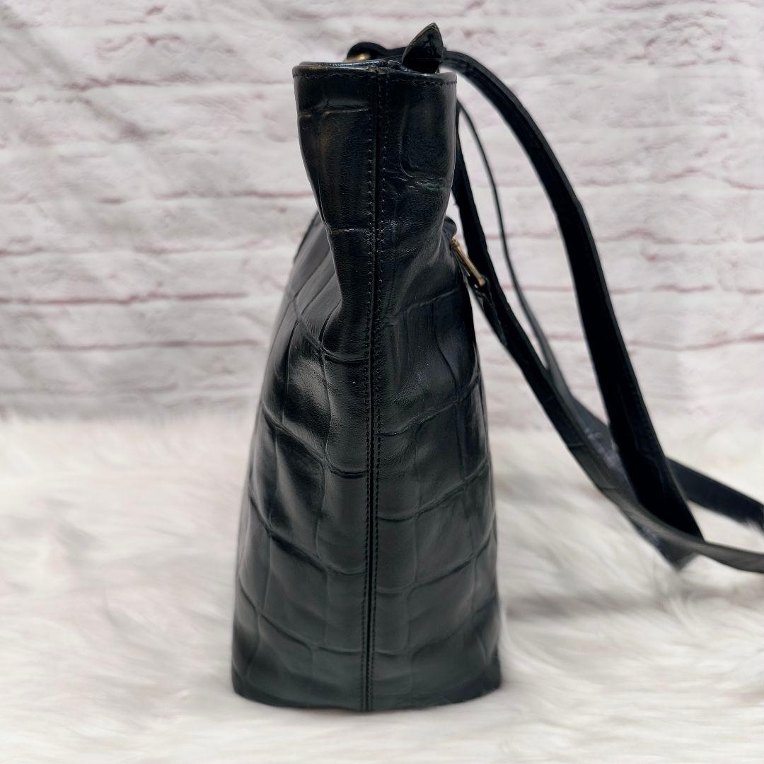 【極美品】マルベリー　クロコ型押し　トートバッグ　ブラック　片掛け　ショルダー