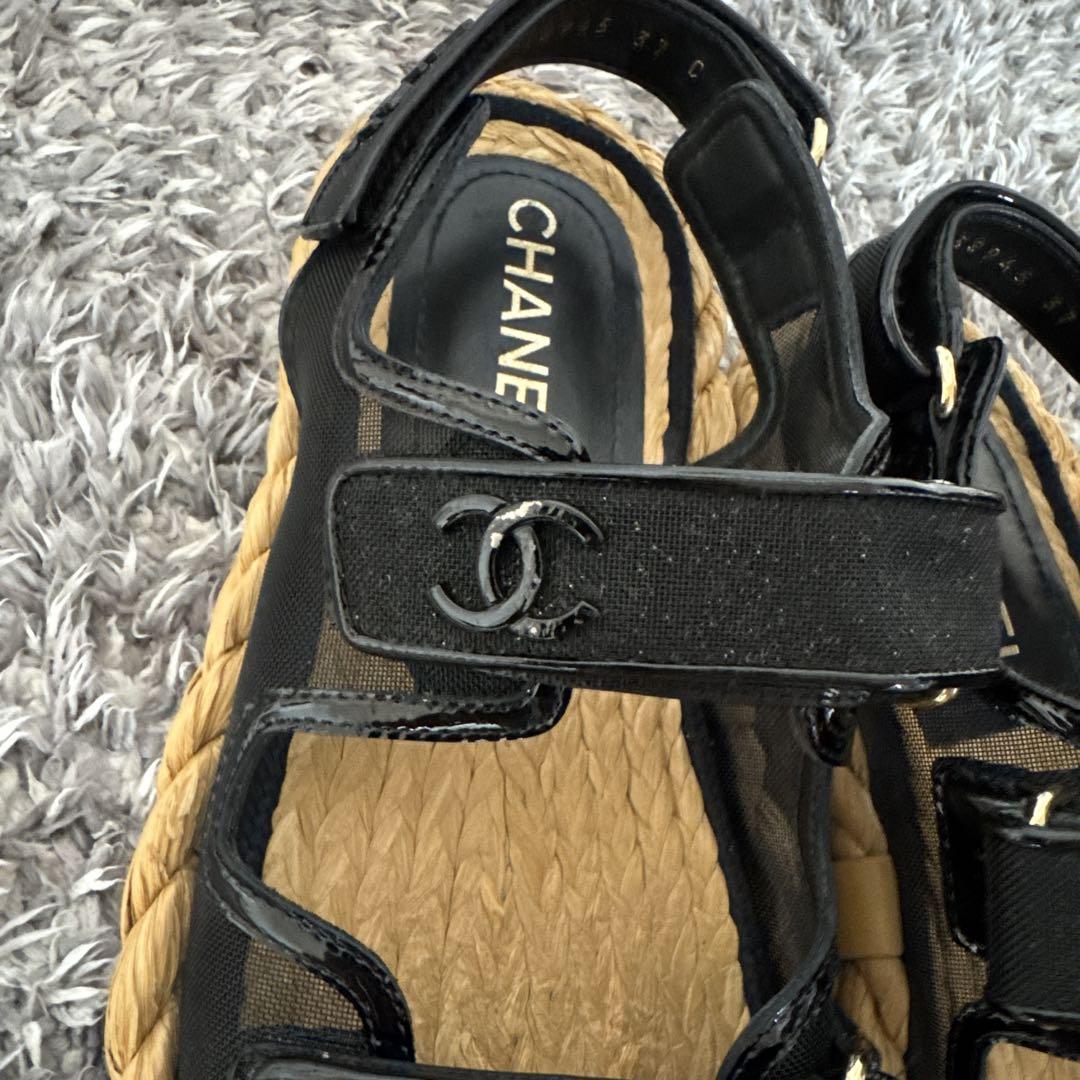 美品　CHANEL ブラック ストラップサンダル　シャネル　サイズ37 23.5