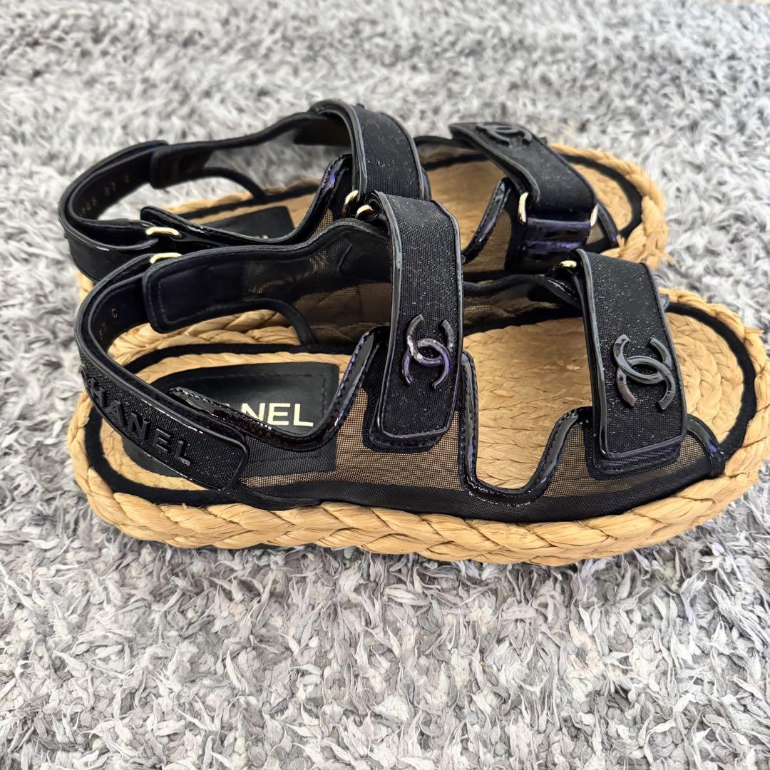 美品　CHANEL ブラック ストラップサンダル　シャネル　サイズ37 23.5