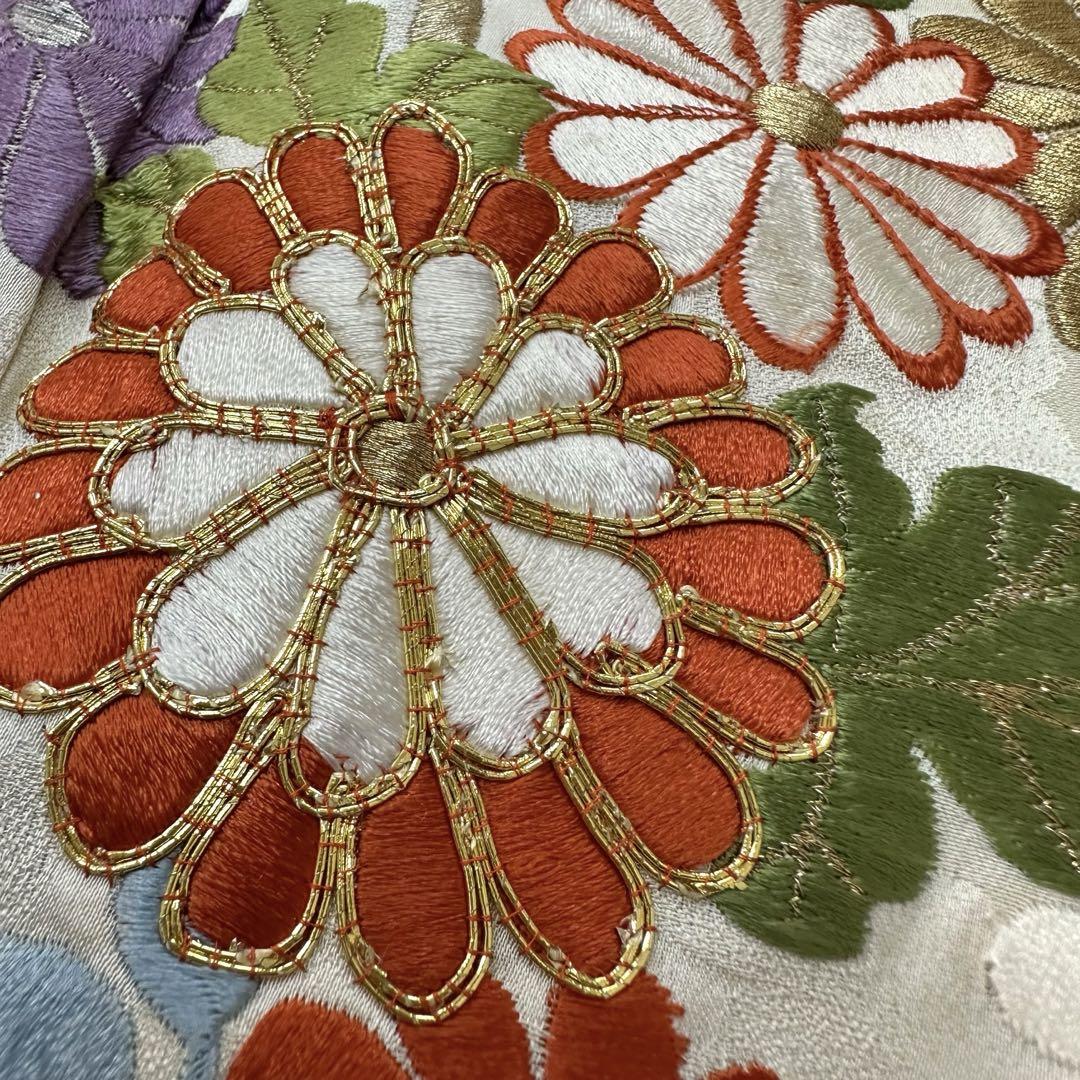 振袖 刺繍 金駒刺繍 花の地紋 着物 正絹 しつけ糸 袷 広衿 RK-1981