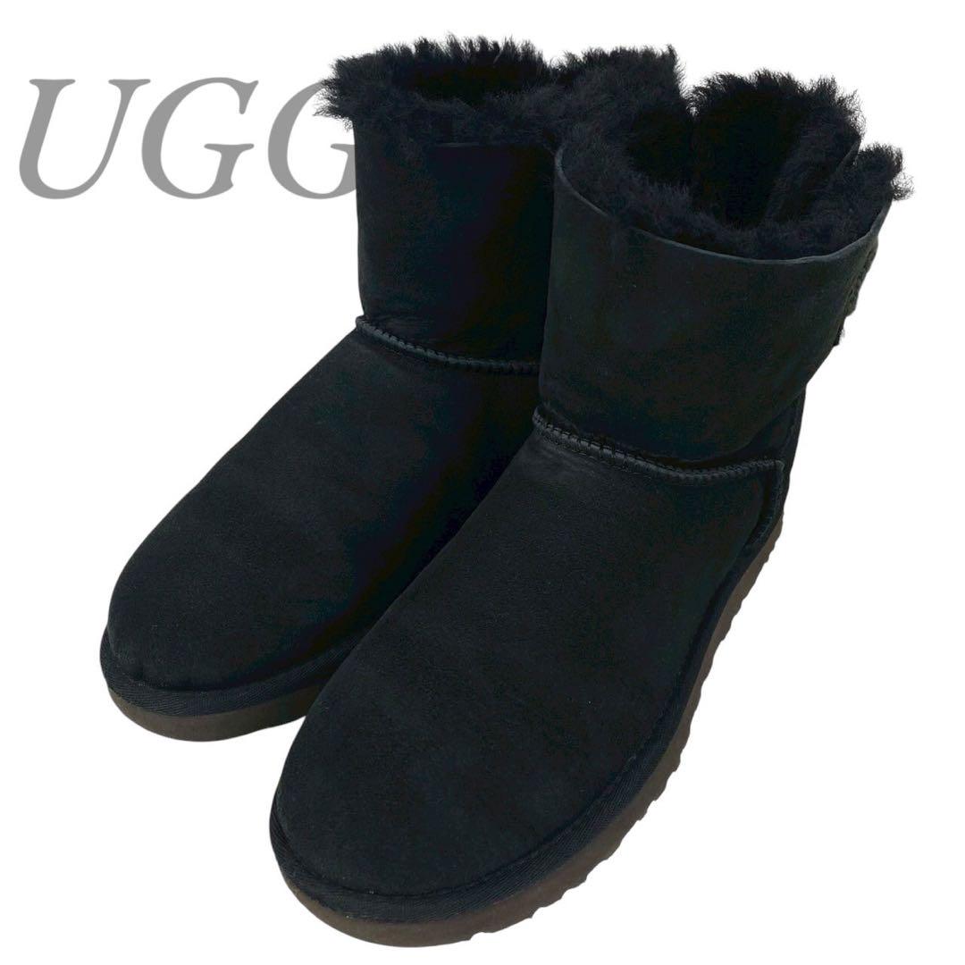 UGG アグ ムートン ショートブーツ ミニベイリー ボウ リボン スエード 黒