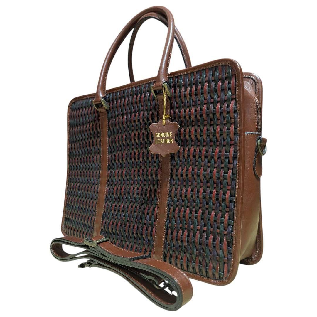 新品未使用 本革 レザー ビジネスバッグ イントレチャート 編み込み 2way