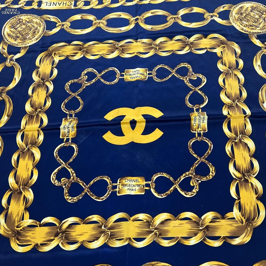 CHANEL ネイビー ゴールドチェーン スカーフ CHANEL ネイビー ゴールドチェーン スカーフ