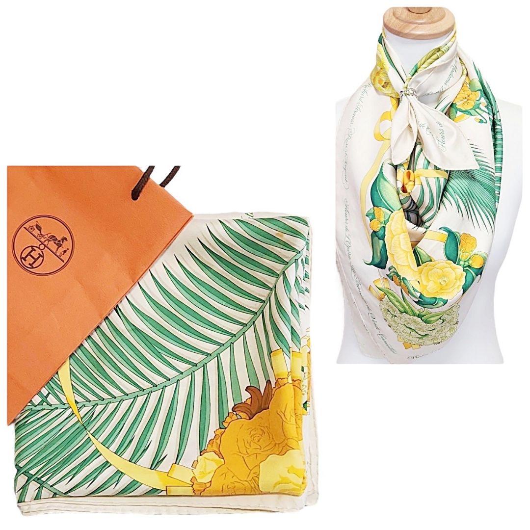 【良品】エルメス 大判スカーフ《オペラの花》カレ90 花柄 シルクツイル