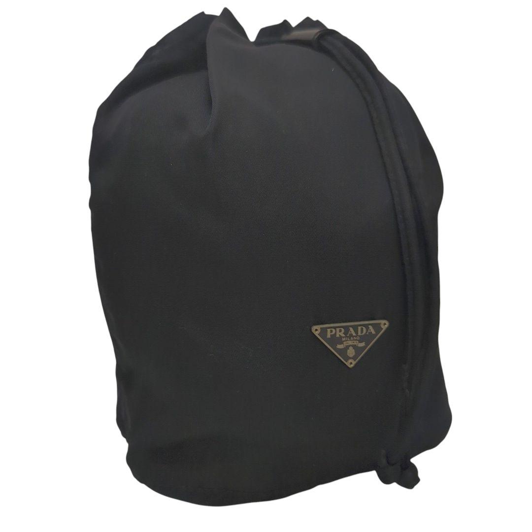 【良品】PRADA プラダ 巾着 ナイロン ポーチ 三角 プレート