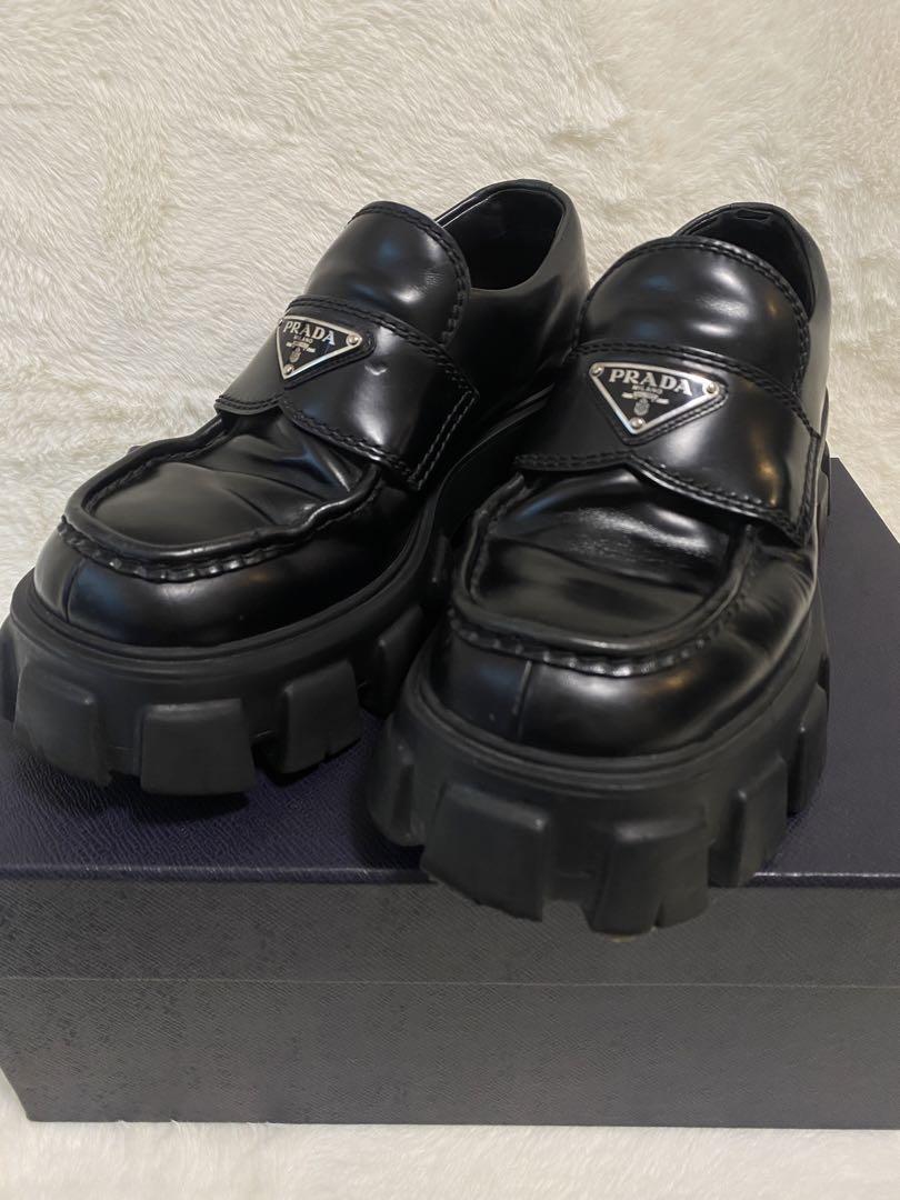 プラダ　ローファー PRADA プラダ ローファー チョコレート 黒 6 三角ロゴ 2DE127