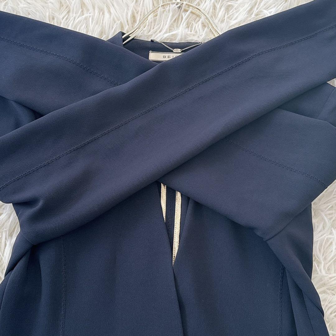 BEIGE, ✨パンツスーツ ノーカラージャケット セットアップ ネイビー 4