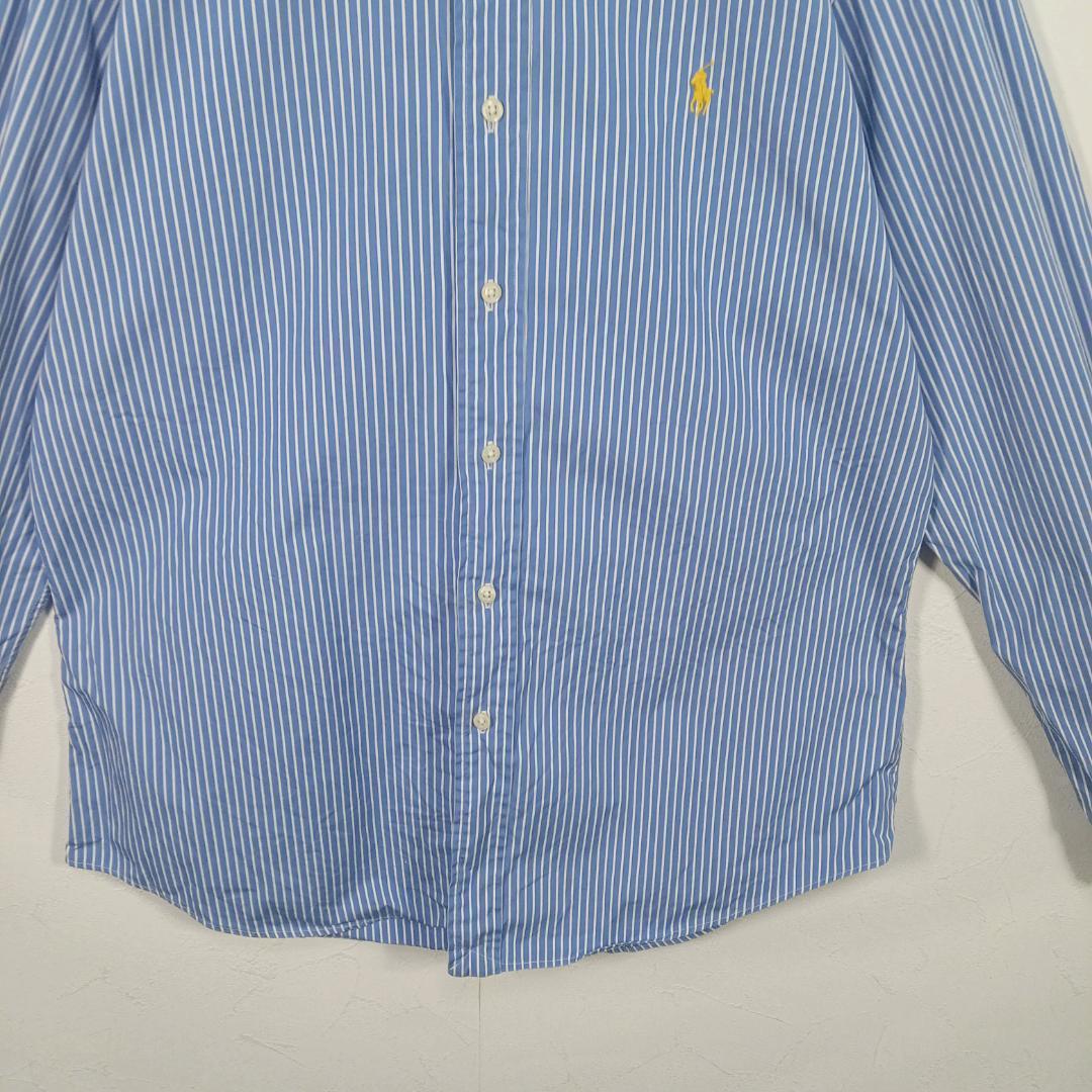 90s Ralph Lauren 長袖ボタンダウンシャツ ストライプ胸刺繍ロゴ