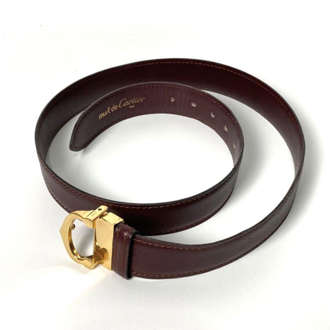 Cartier カルティエ Cバックル レザー ベルト ゴールド ボルドー Cartier - 美品 Cartier カルティエ must マストライン C