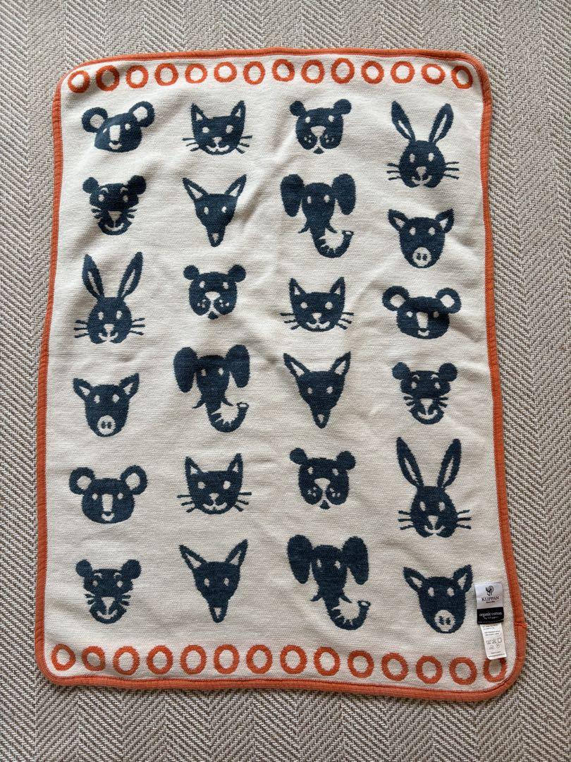 KLIPPAN オーガニックコットン 動物柄ブランケット 70x90cm