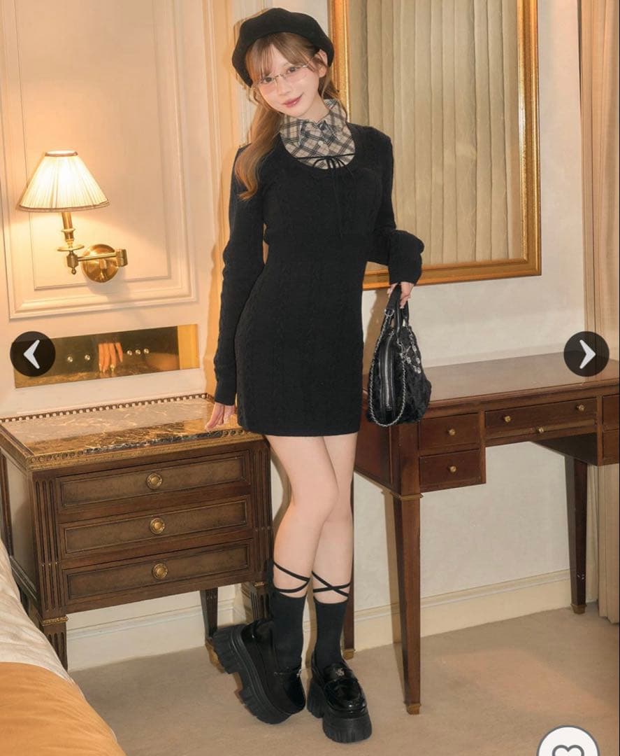 配送商品は通常配送無料。 ミシェルマカロン シャツレイヤード風ニットワンピース ブラック XSXS SS michellMacaron 速い船積できます!