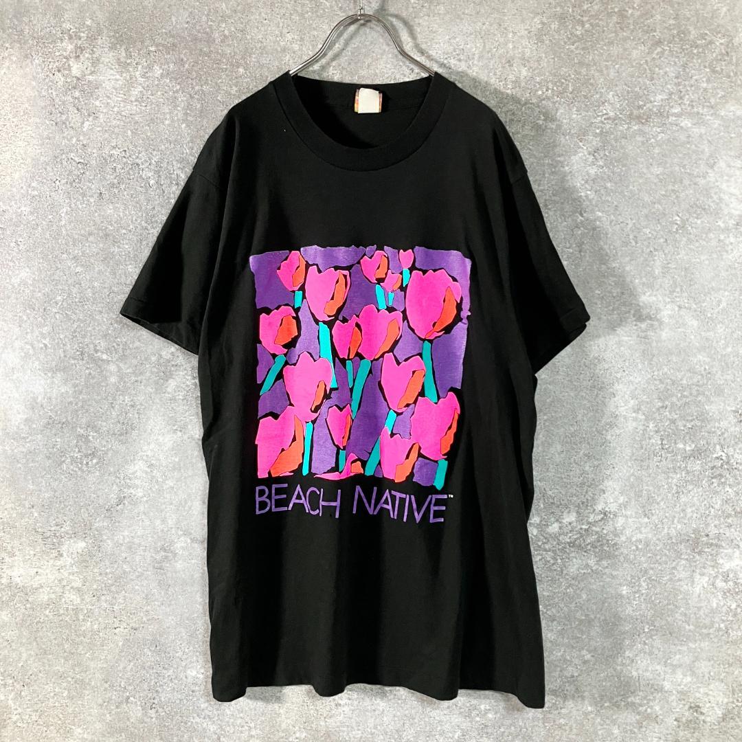 90s BEACH NATIVE　Tシャツ　USA製　ブラック　チューリップ