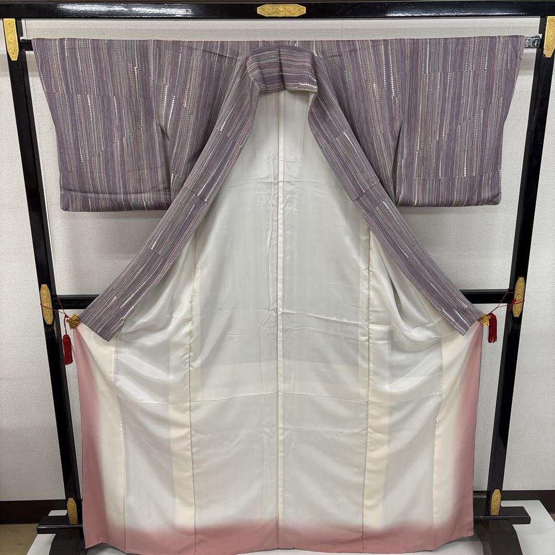 縞模様 可愛いドット柄 素敵なデザイン 小紋 正絹 AK-6152 着物