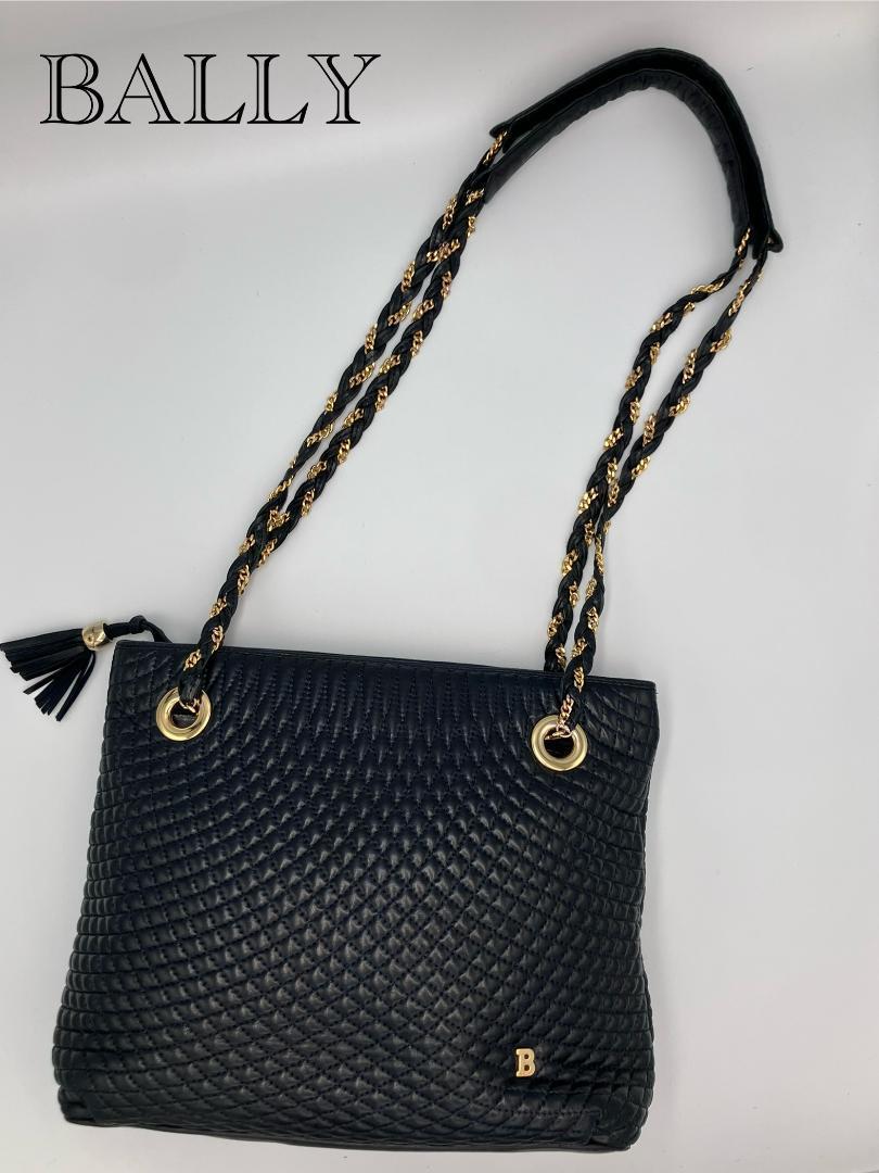 BALLY ヴィンテージ レザーチェーン ショルダーバック ダークネイビー
