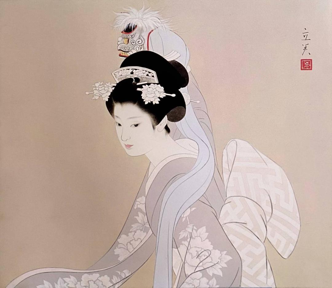 志村立美、【鏡獅子】、希少な額装用画集より、新品額装付、状態良好 志村立美、【鏡獅子】、希少な額装用画集より、新品額装付、状態良好