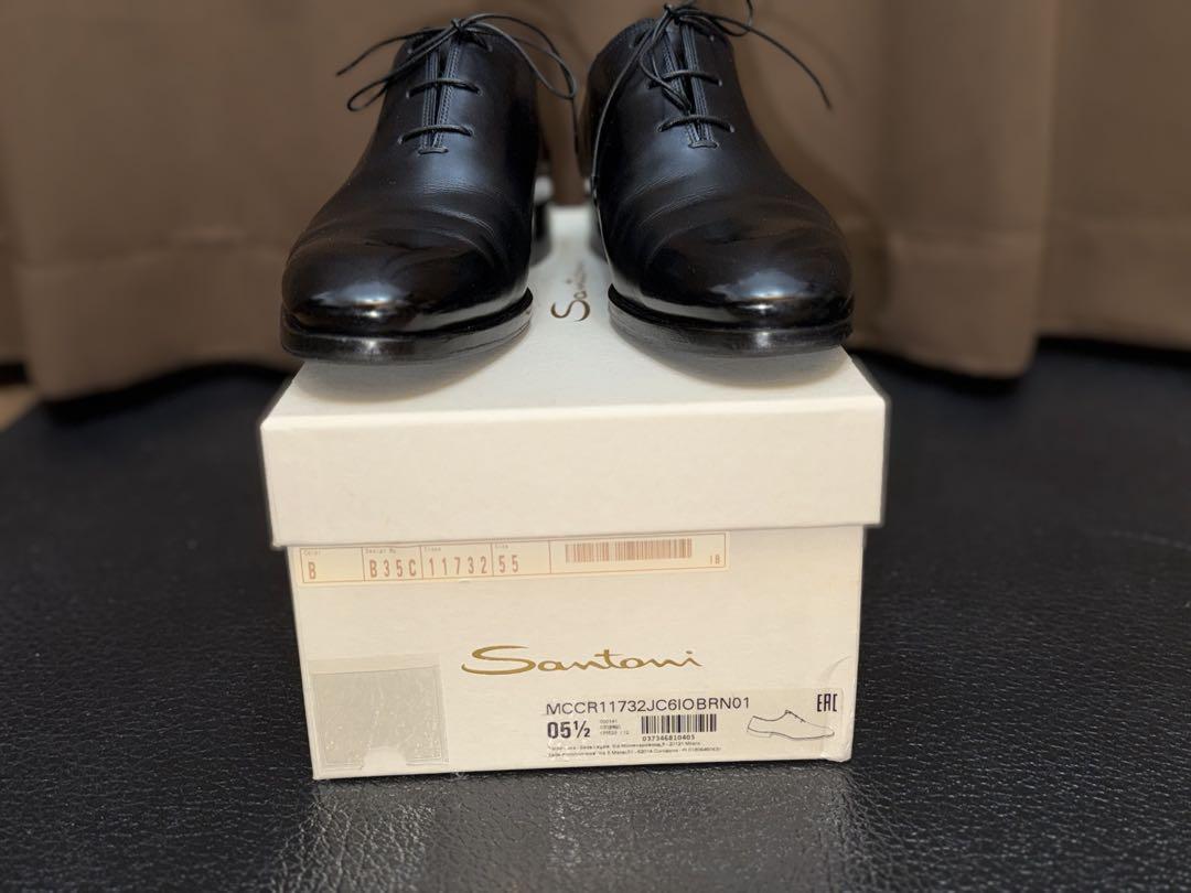 美品Santoni ブラックレザーシューズ 05½ - メルカリ