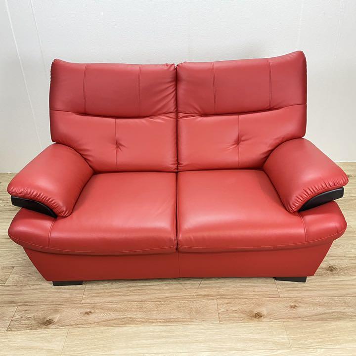 輸入品 真っ赤なレザーソファー ラブソファー二人がけ