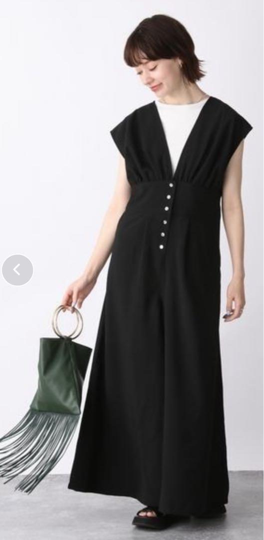 美品 JEANASIS リネンライクVサロペ ブラック サロペット - メルカリ