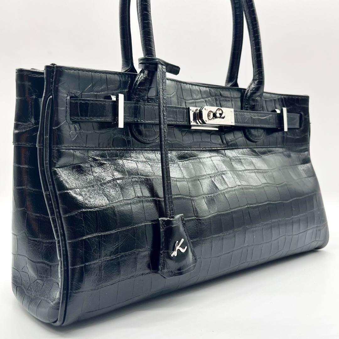 【極美品】キタムラk2 ハンドバッグ シャイニングクロコ ベルトデザイン 黒 画像1