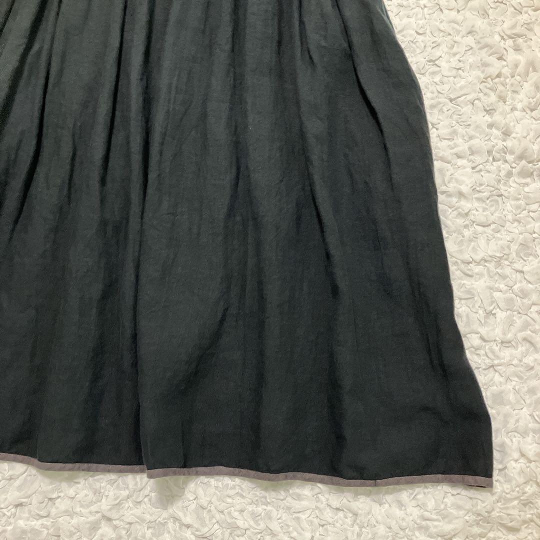 【美品】ツハルバイサマンサモスモス　リネンパイピングワンピース　黒