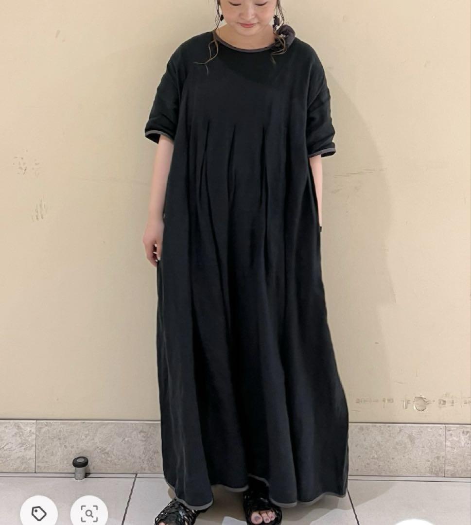 【美品】ツハルバイサマンサモスモス　リネンパイピングワンピース　黒