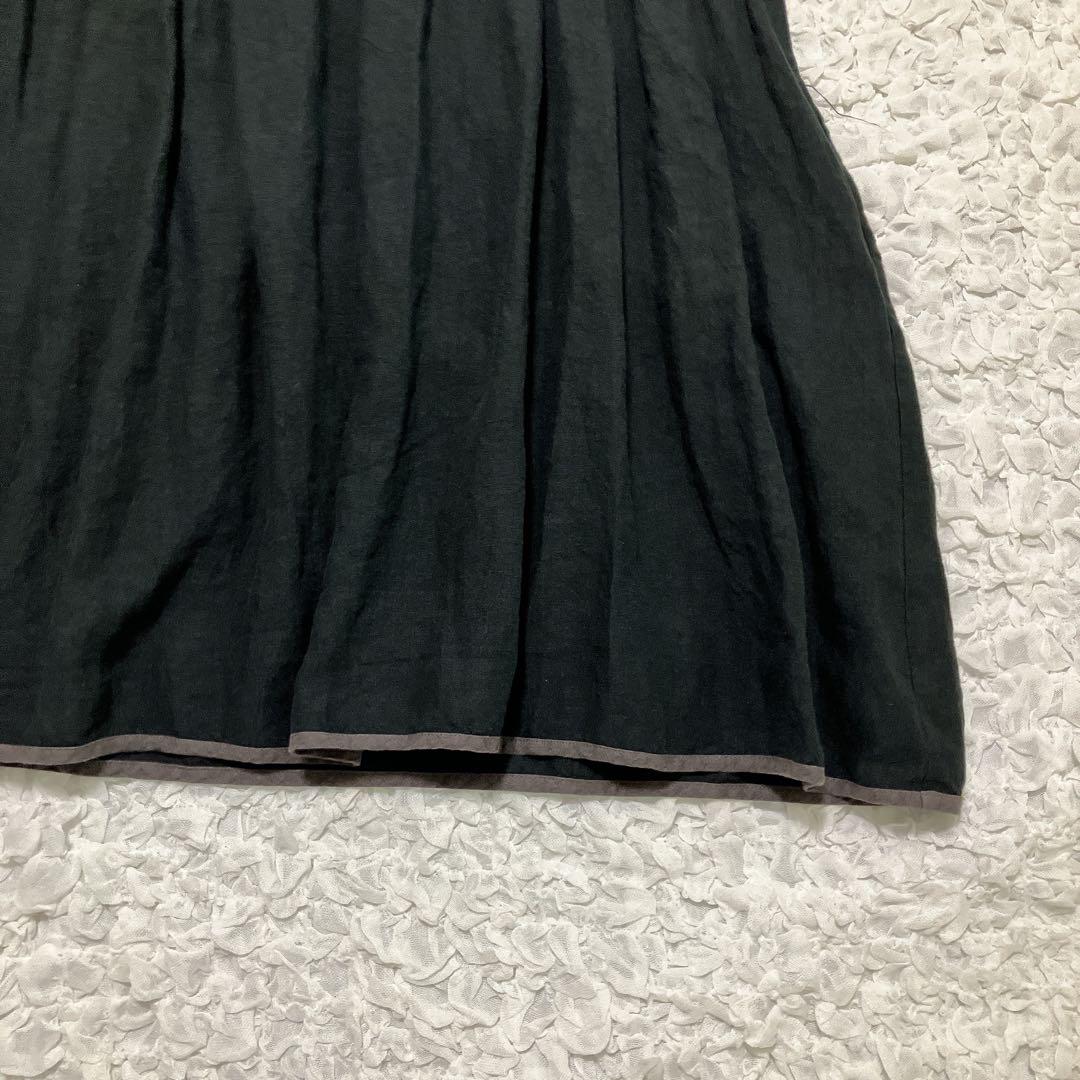 【美品】ツハルバイサマンサモスモス　リネンパイピングワンピース　黒