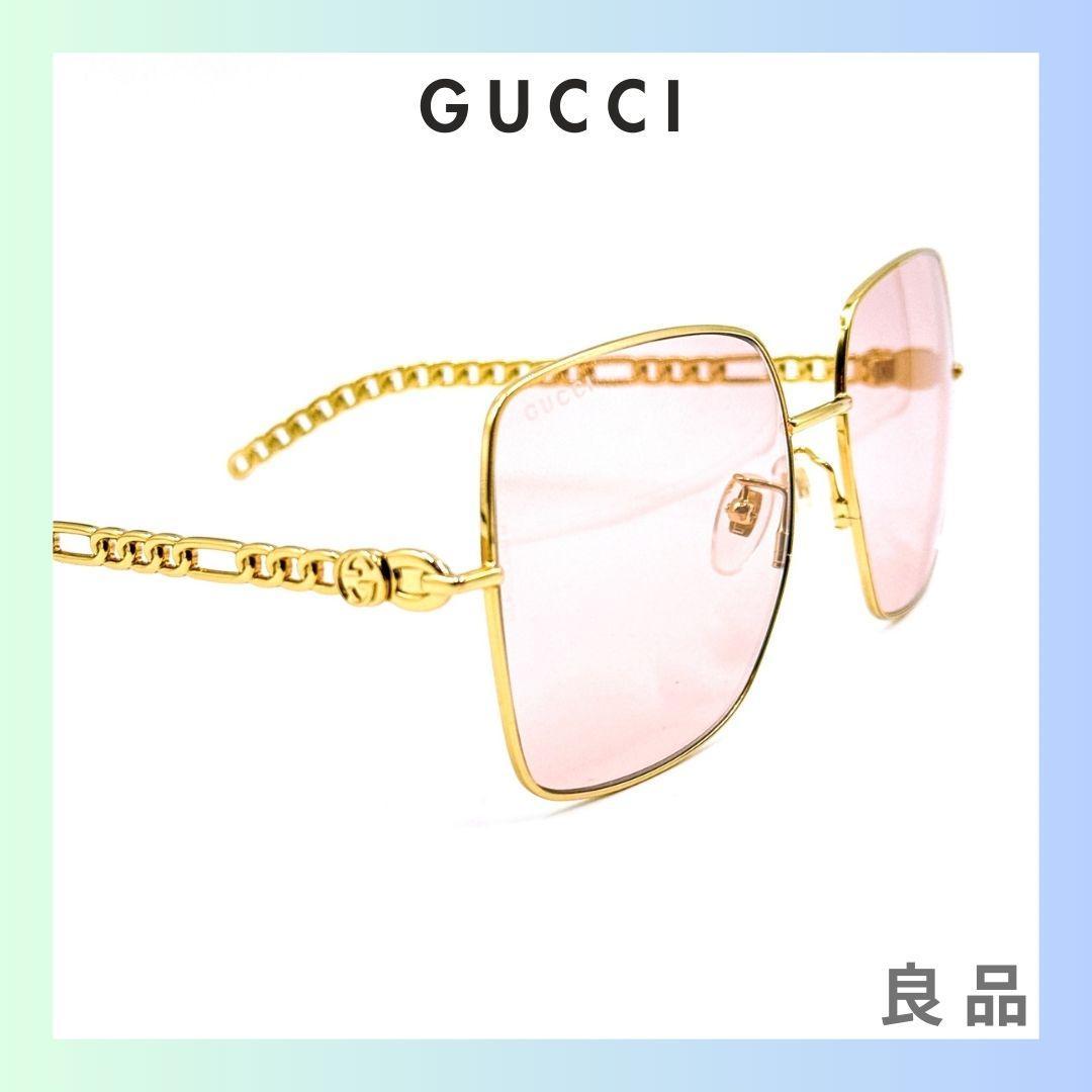 GUCCI グッチ サングラス GGロゴ ゴールド×ピンクレンズ スクエア