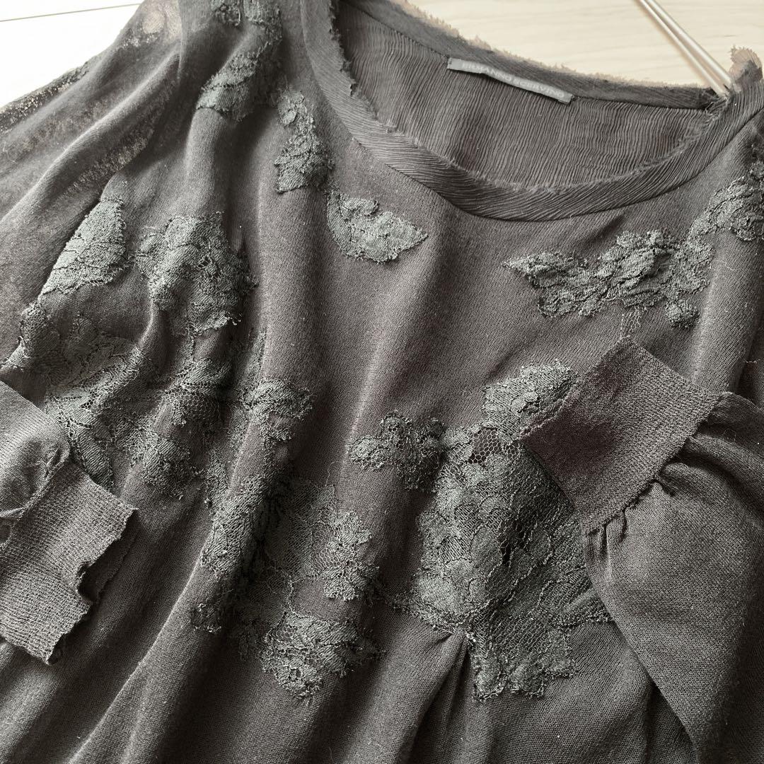 Ermanno Scervino透け感 黒の刺繍レース 軽やかコットンカットソー
