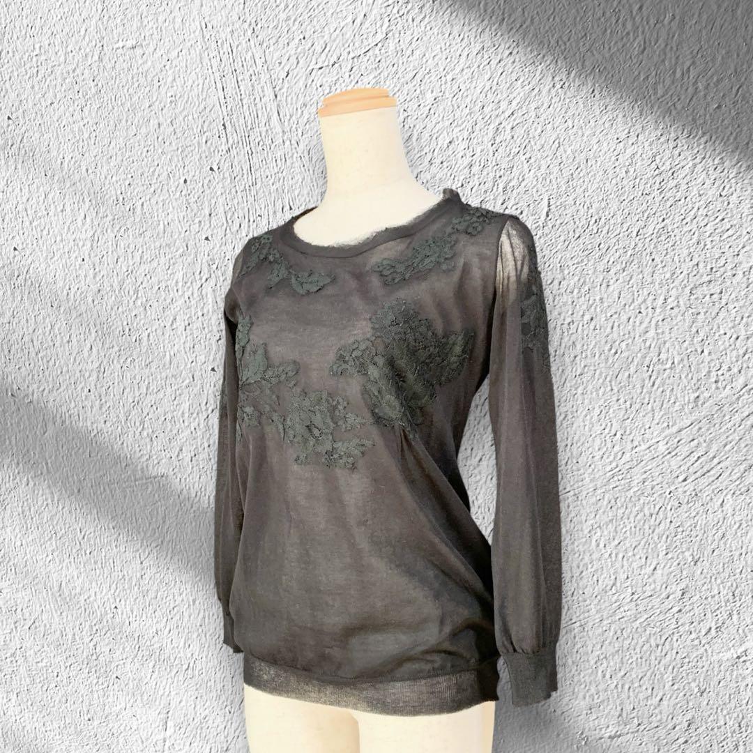 Ermanno Scervino透け感 黒の刺繍レース 軽やかコットンカットソー