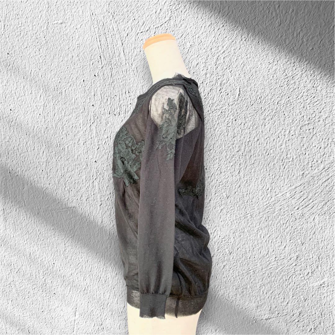 Ermanno Scervino透け感 黒の刺繍レース 軽やかコットンカットソー